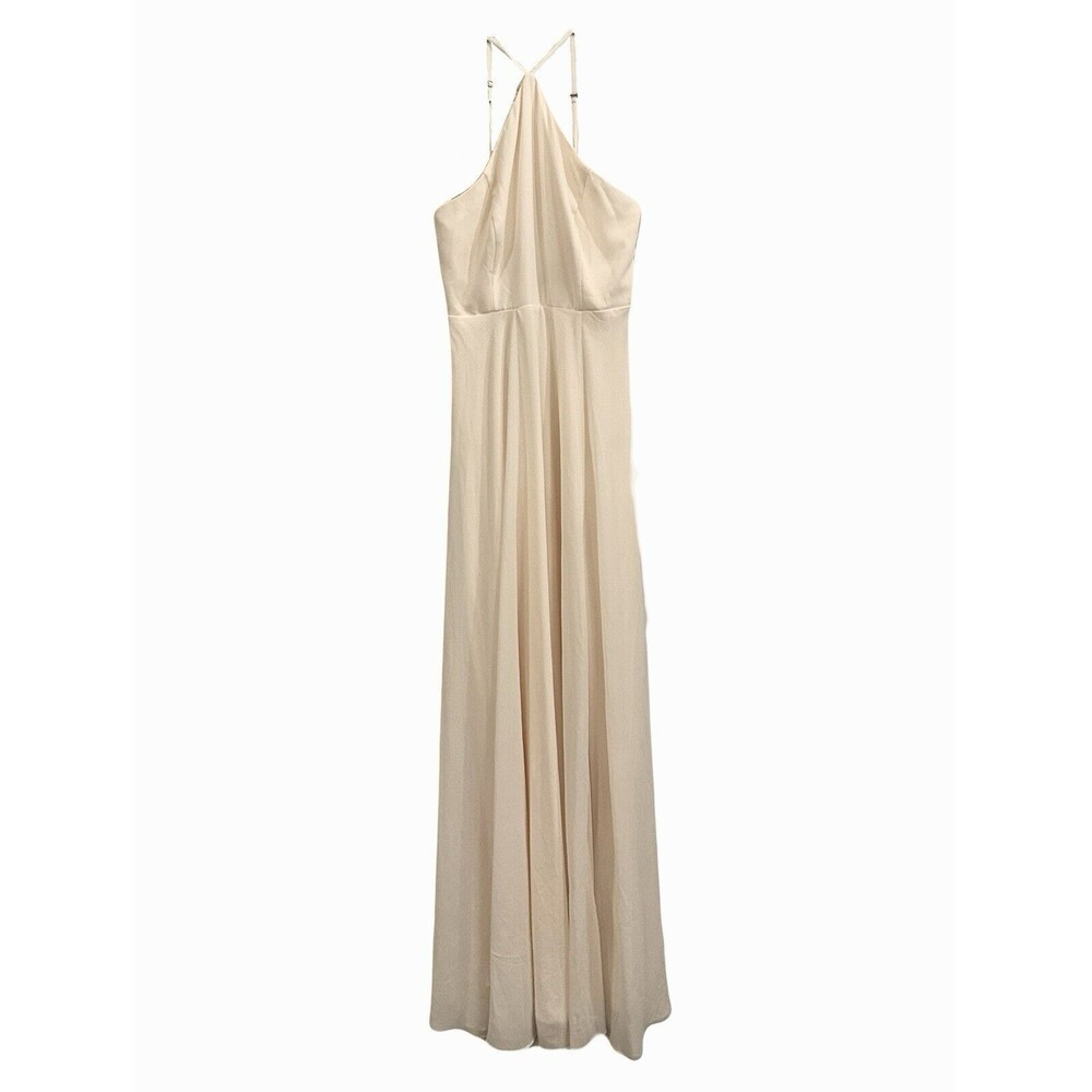 Lulus Sz Large Off White Ivory Halter Maxi Dress Baclkess Sleeveless Wedding